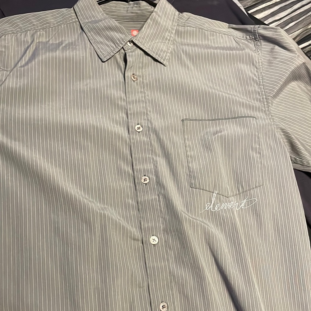 Element Skateboard gray pinstriped button up shirt